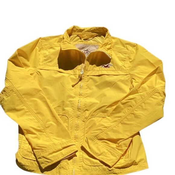 HOLLISTER MENS XL YELLOW WIND BREAKER RAIN COAT JACKET ZIP UP WATER RESISTANT - Picture 5 of 7